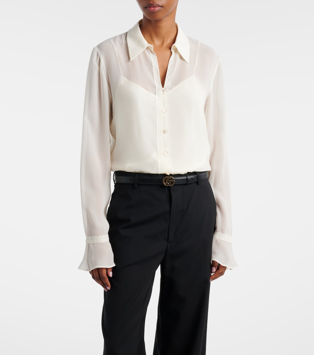 Lace-trimmed silk georgette shirt | Gucci