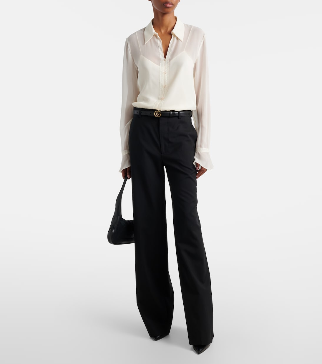 Lace-trimmed silk georgette shirt | Gucci