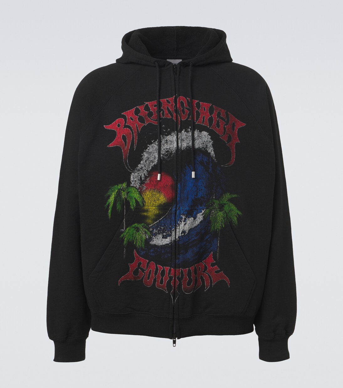 Logo cotton jersey zip-up hoodie | Balenciaga