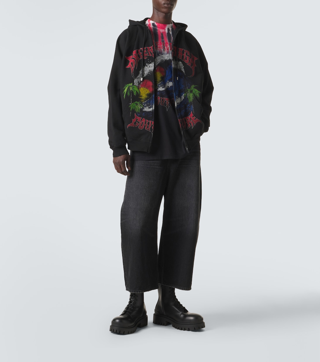 Logo cotton jersey zip-up hoodie | Balenciaga