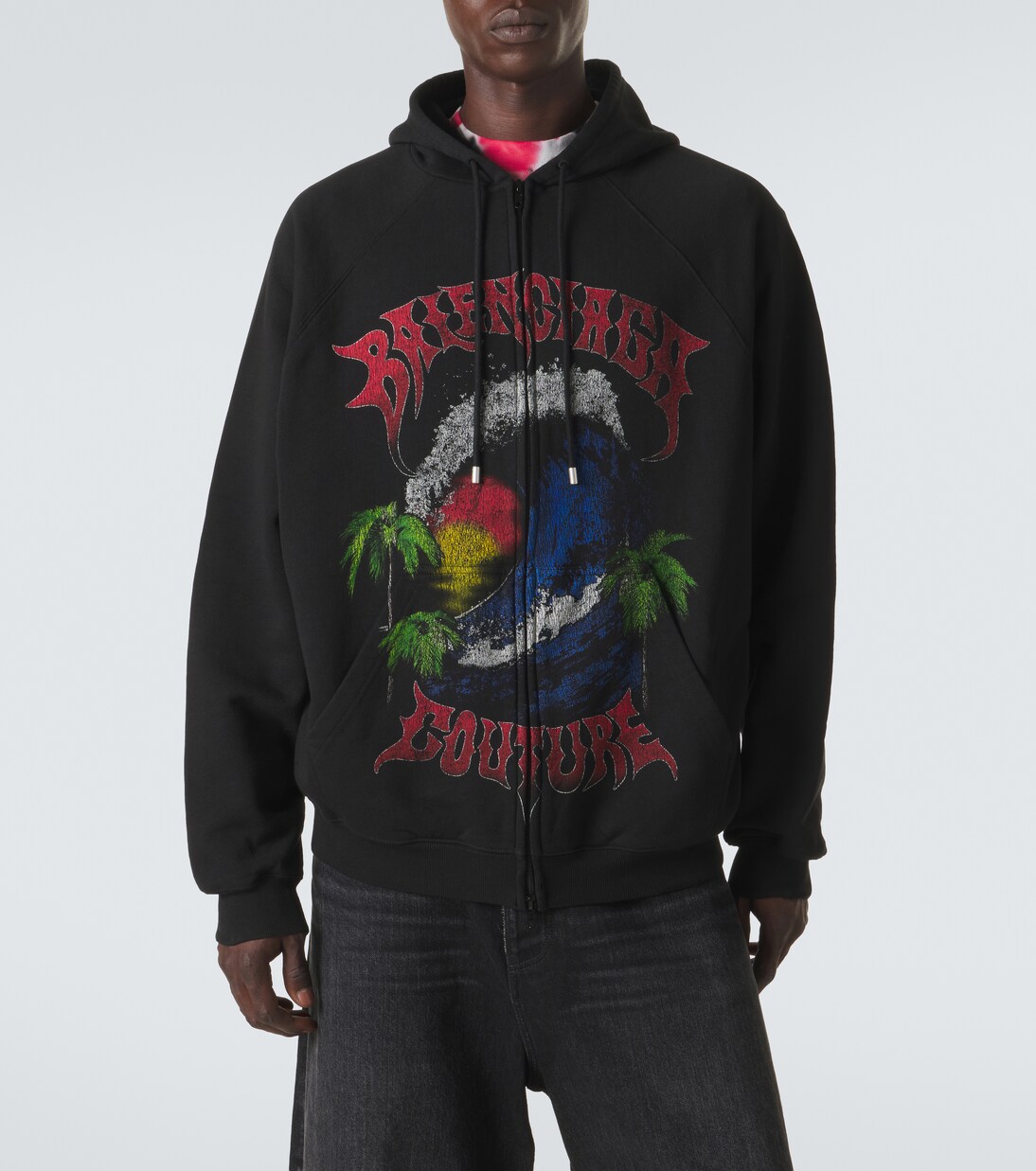 Logo cotton jersey zip-up hoodie | Balenciaga