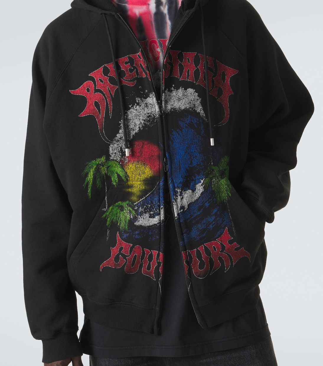 Logo cotton jersey zip-up hoodie | Balenciaga