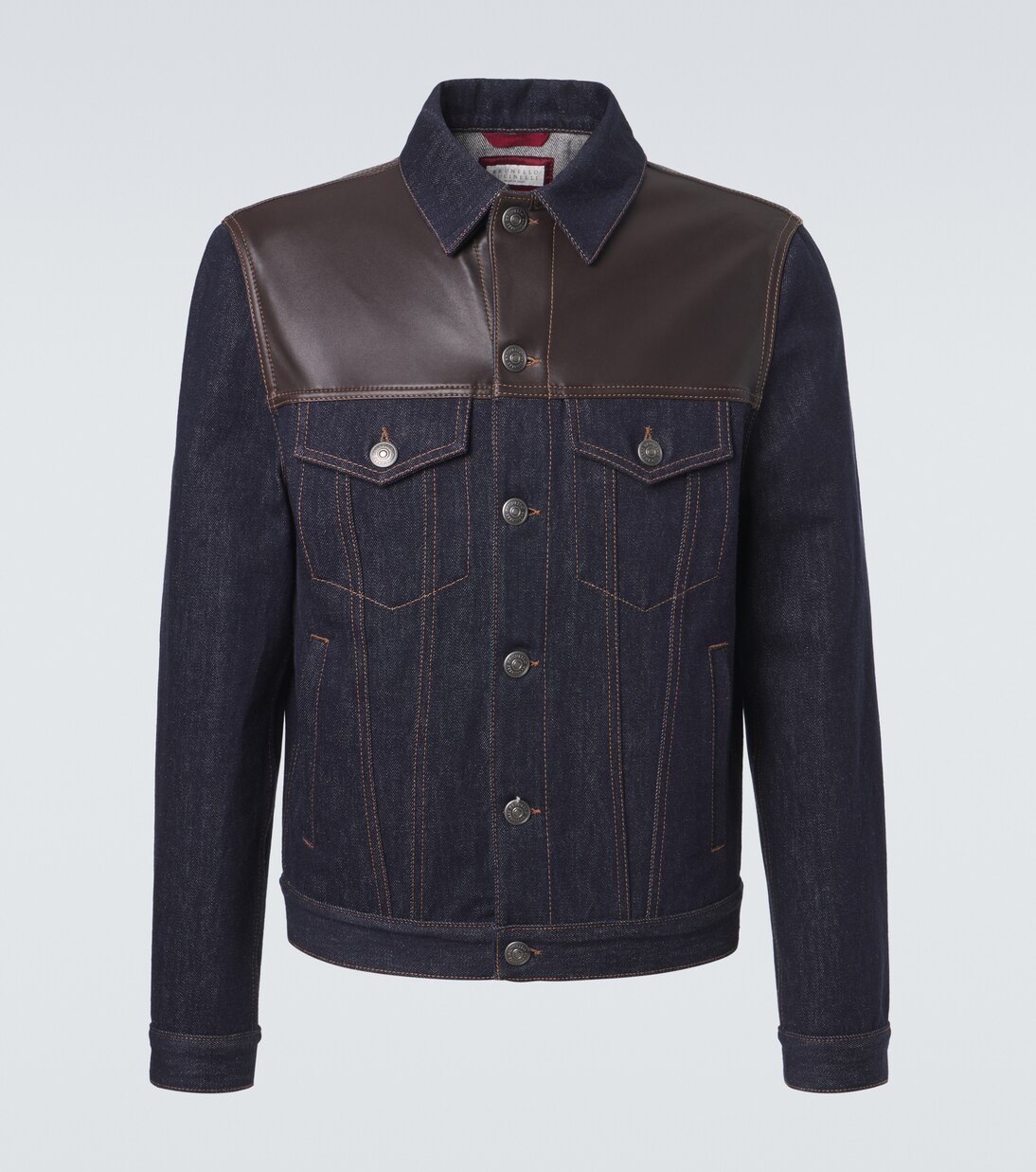 Leather-paneled denim jacket | Brunello Cucinelli