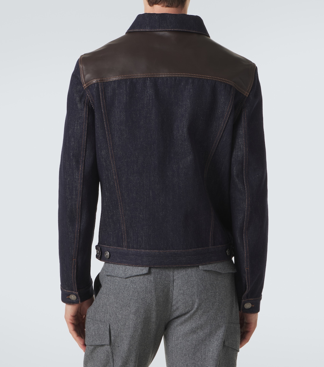 Leather-paneled denim jacket | Brunello Cucinelli