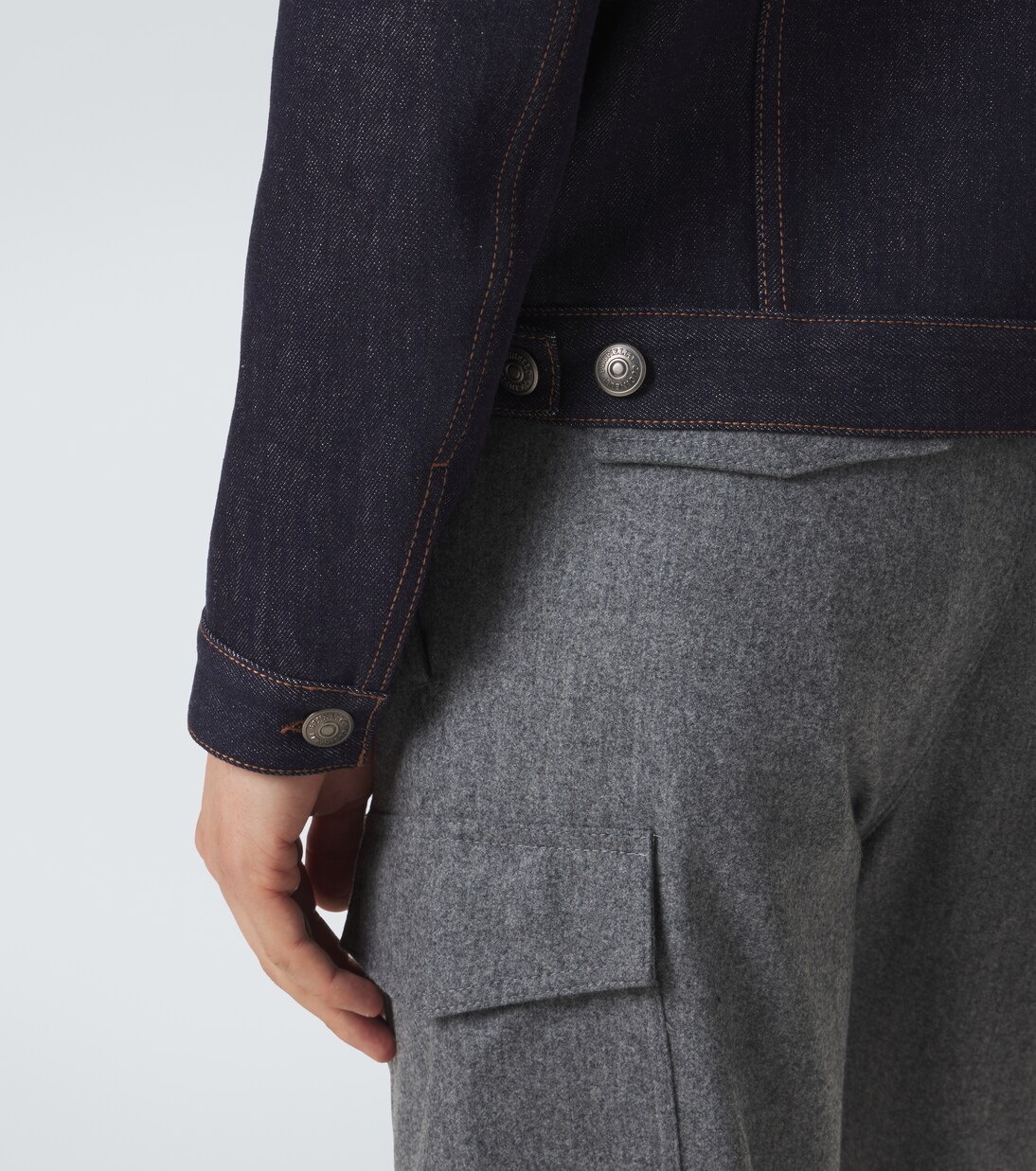 Leather-paneled denim jacket | Brunello Cucinelli