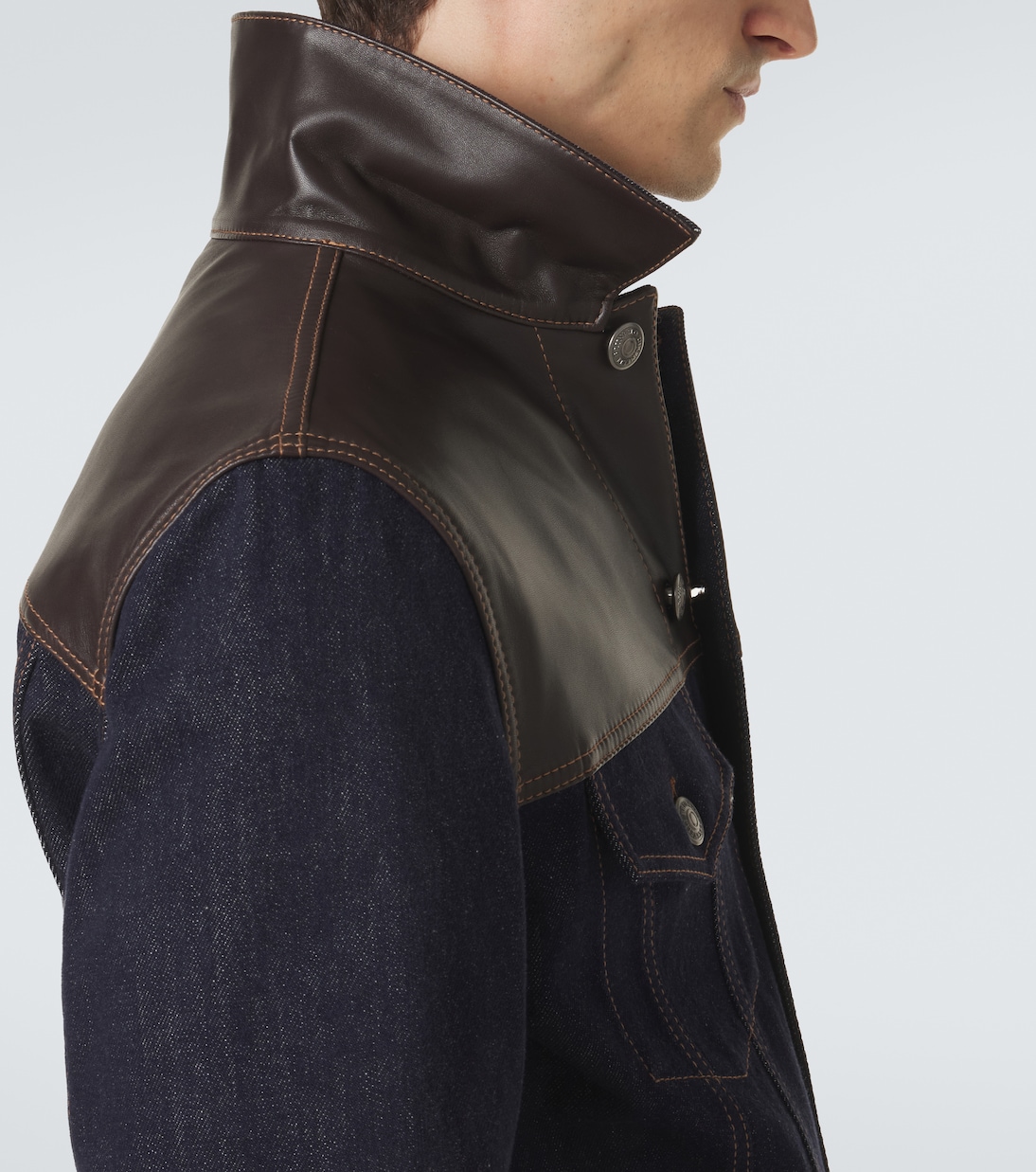 Leather-paneled denim jacket | Brunello Cucinelli