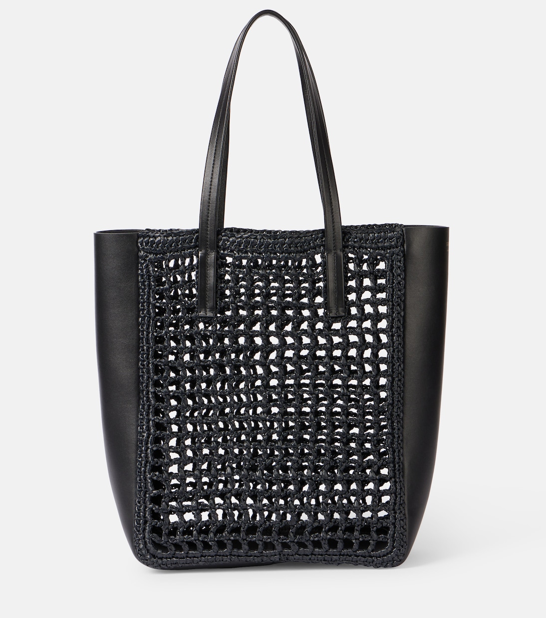 Zoe Small leather-trimmed raffia tote bag | Khaite
