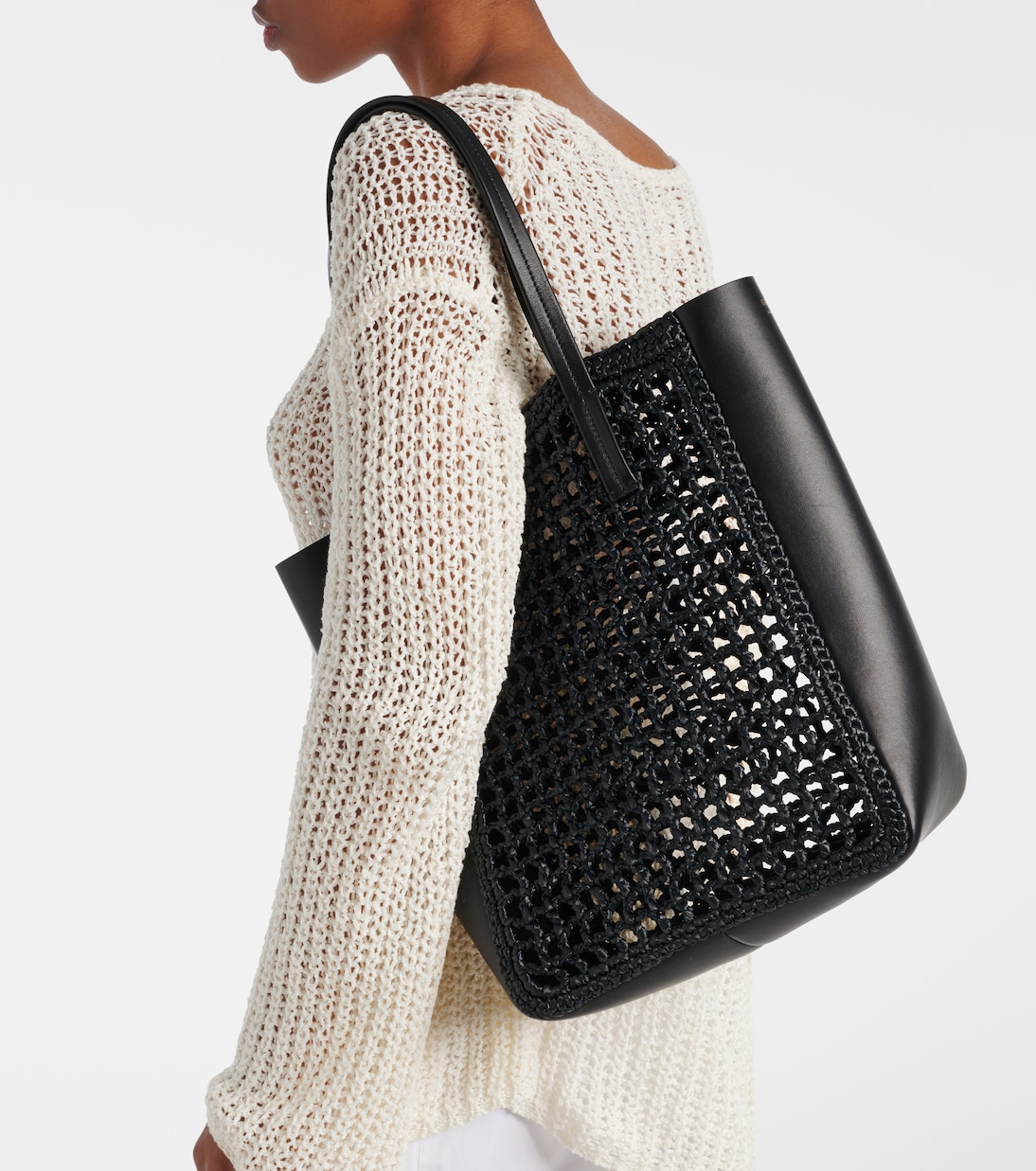 Zoe Small leather-trimmed raffia tote bag | Khaite