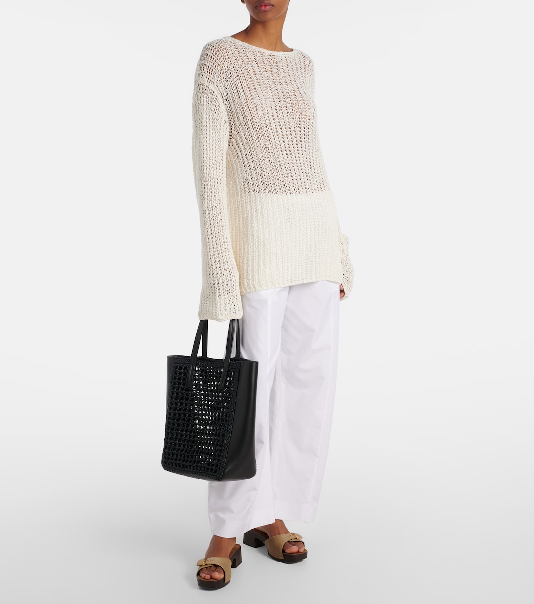 Zoe Small leather-trimmed raffia tote bag | Khaite