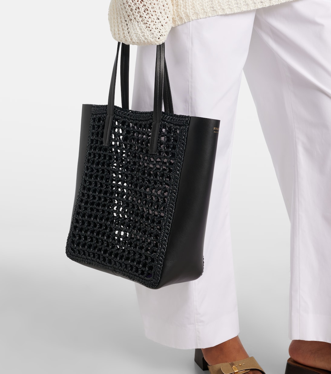 Zoe Small leather-trimmed raffia tote bag | Khaite