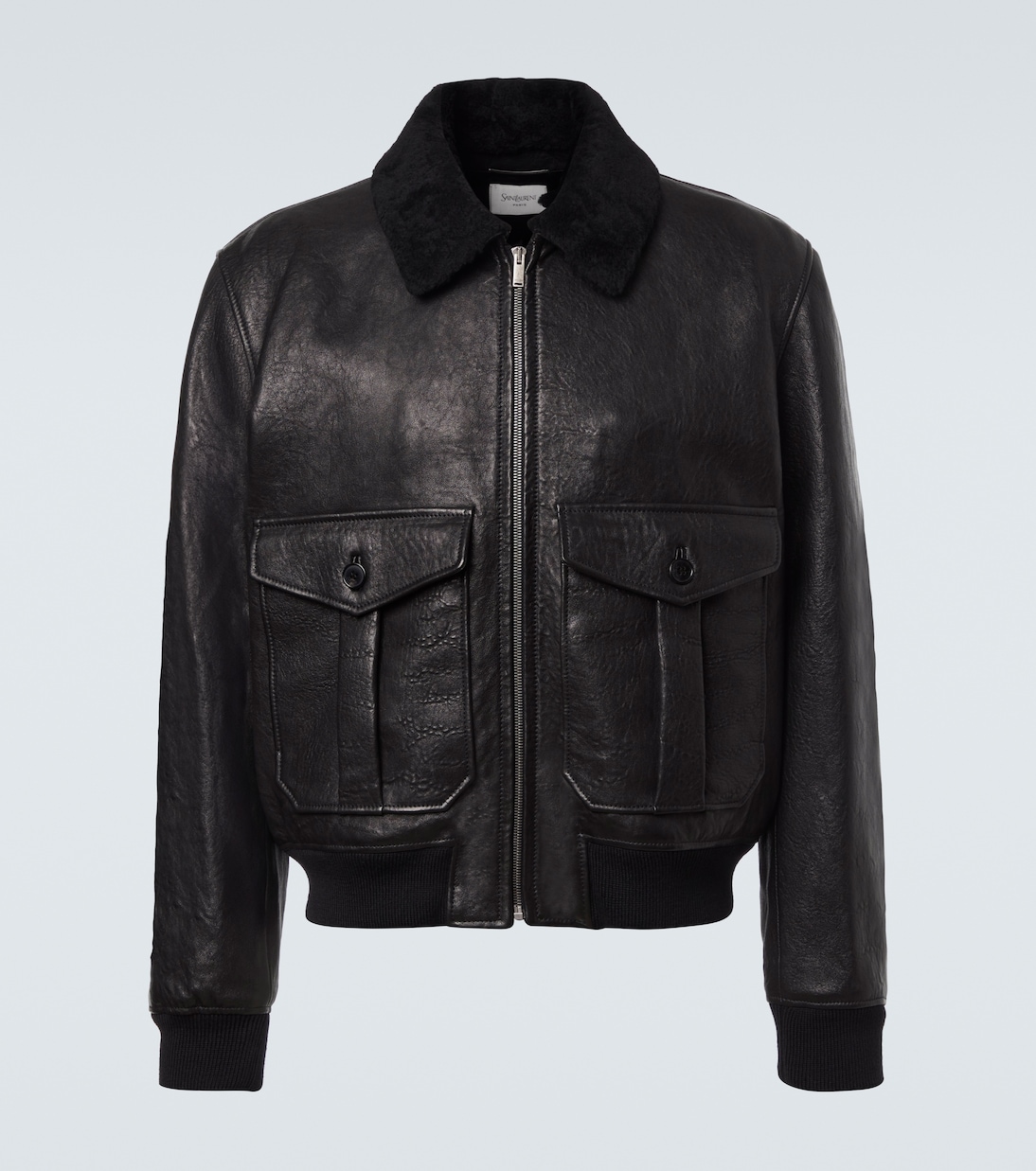 Shearling-trimmed leather bomber jacket | Saint Laurent