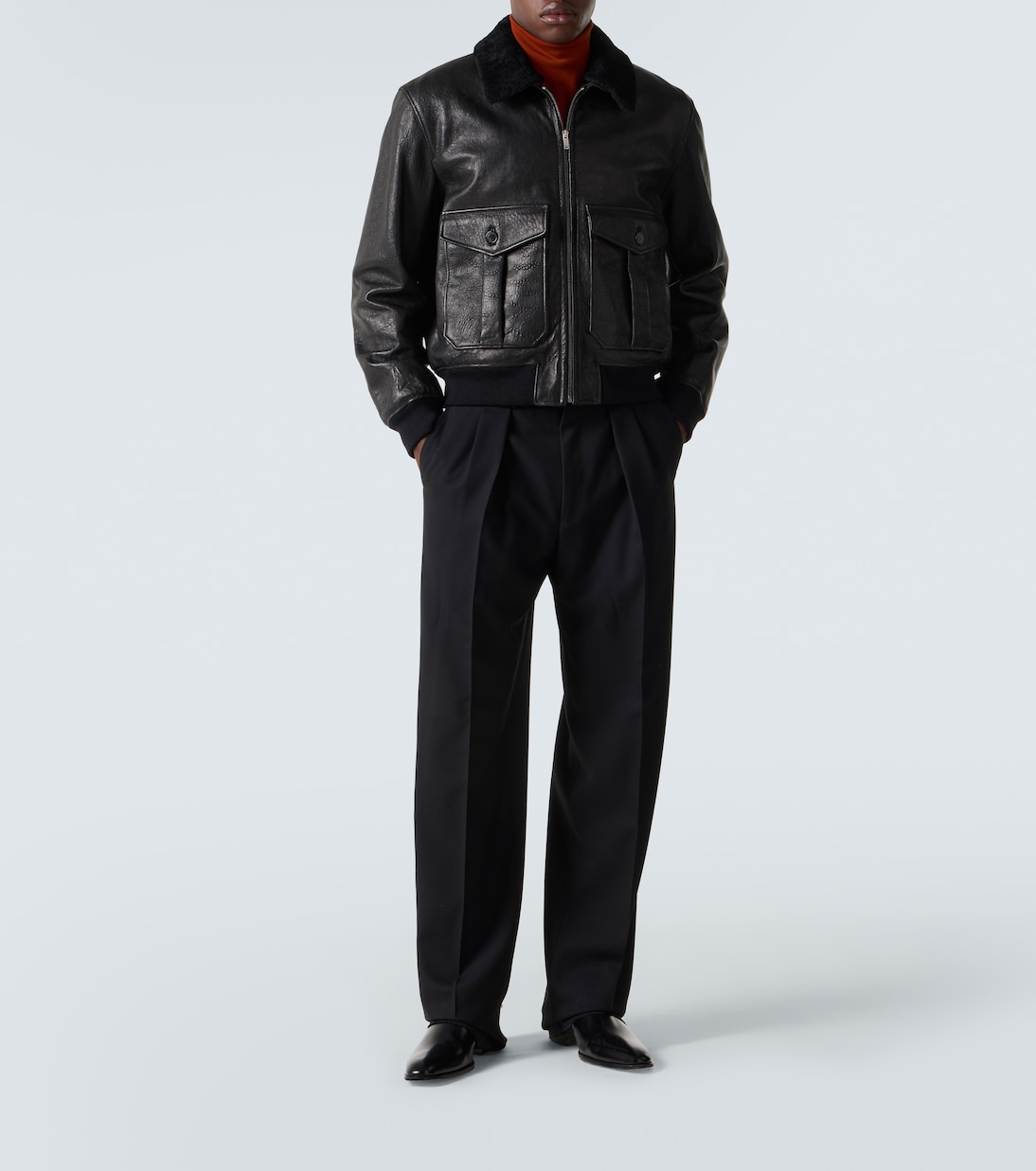 Shearling-trimmed leather bomber jacket | Saint Laurent