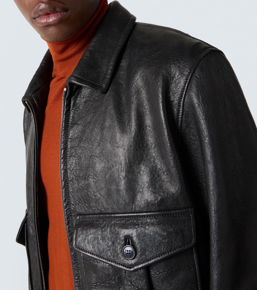 Shearling-trimmed leather bomber jacket | Saint Laurent