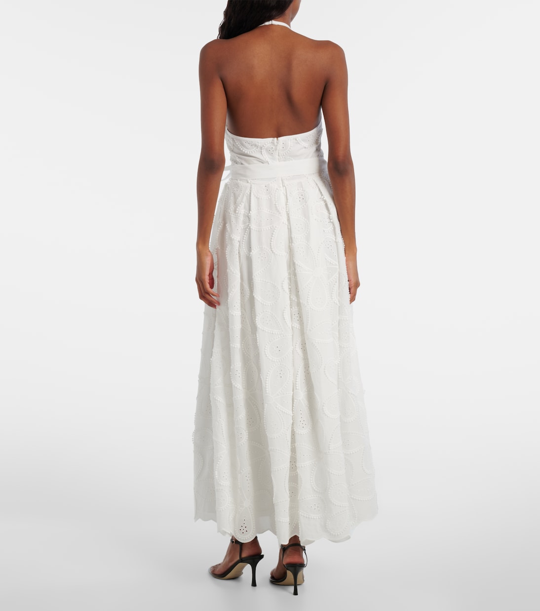 Embroidered belted cotton-blend midi dress | Elie Saab