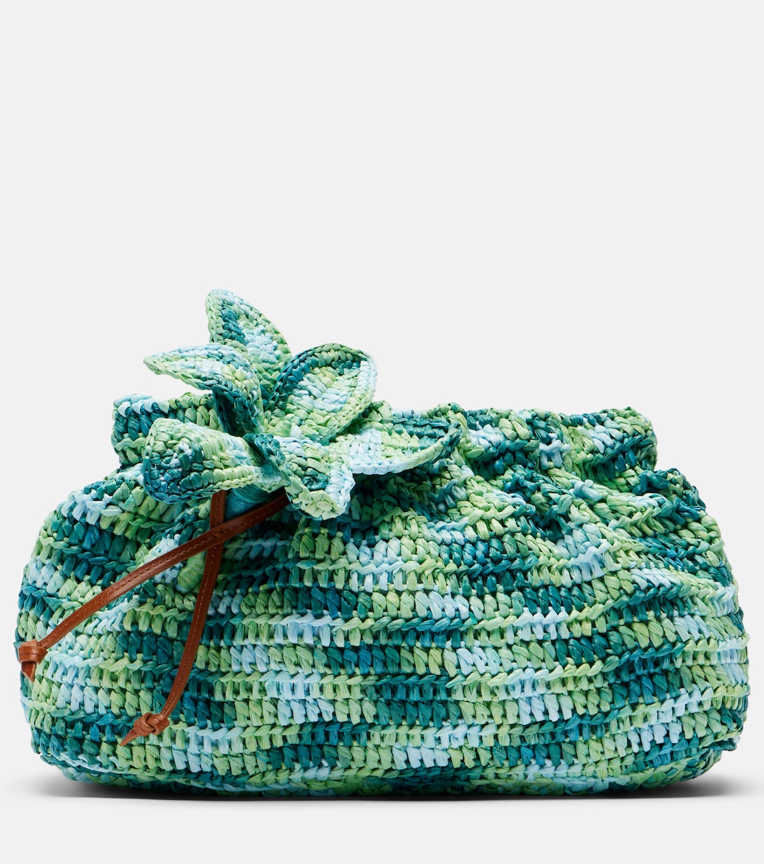 Calypso floral-appliqué raffia clutch | Aquazzura