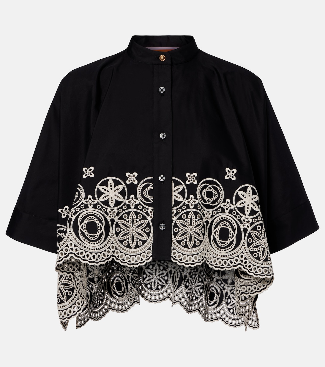 Foulard embroidered cropped cotton shirt | La DoubleJ