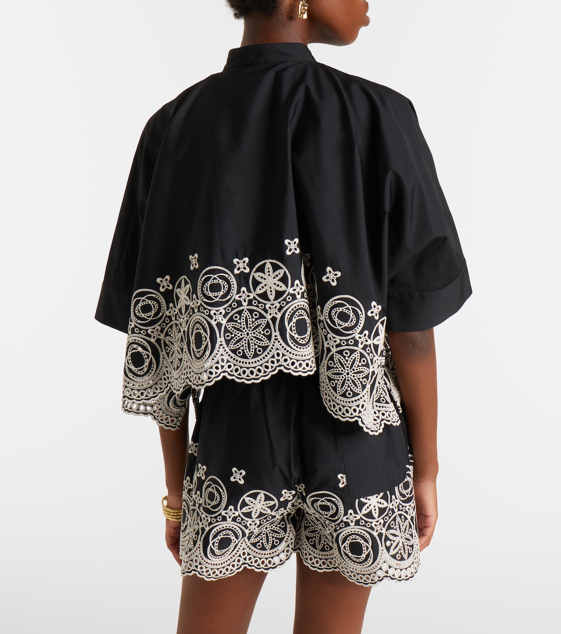 Foulard embroidered cropped cotton shirt | La DoubleJ
