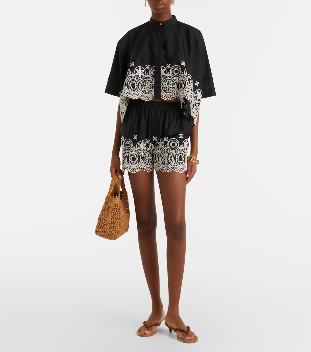 Foulard embroidered cropped cotton shirt | La DoubleJ