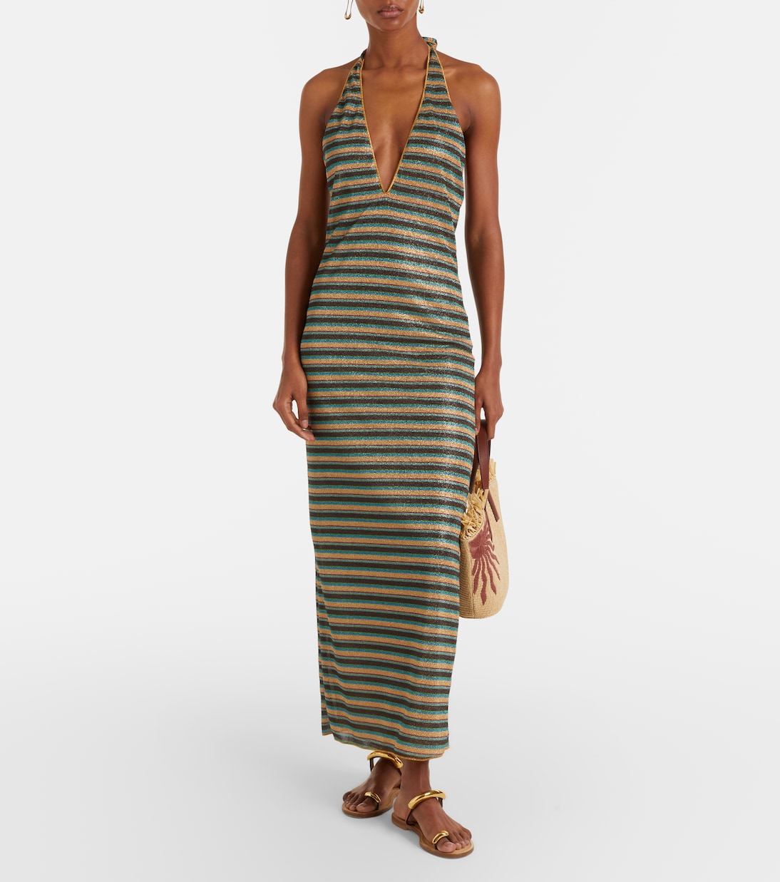 Lumière striped halterneck maxi dress | Oséree