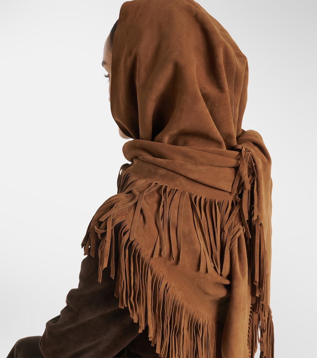 Fringed suede shawl  | Nour Hammour