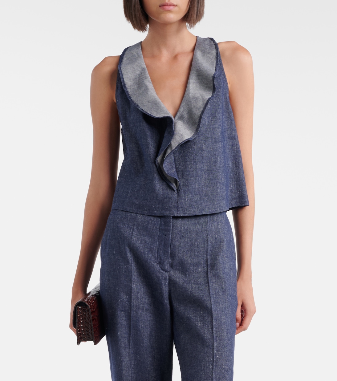 Top cropped Fluid di jeans con volant | Dorothee Schumacher