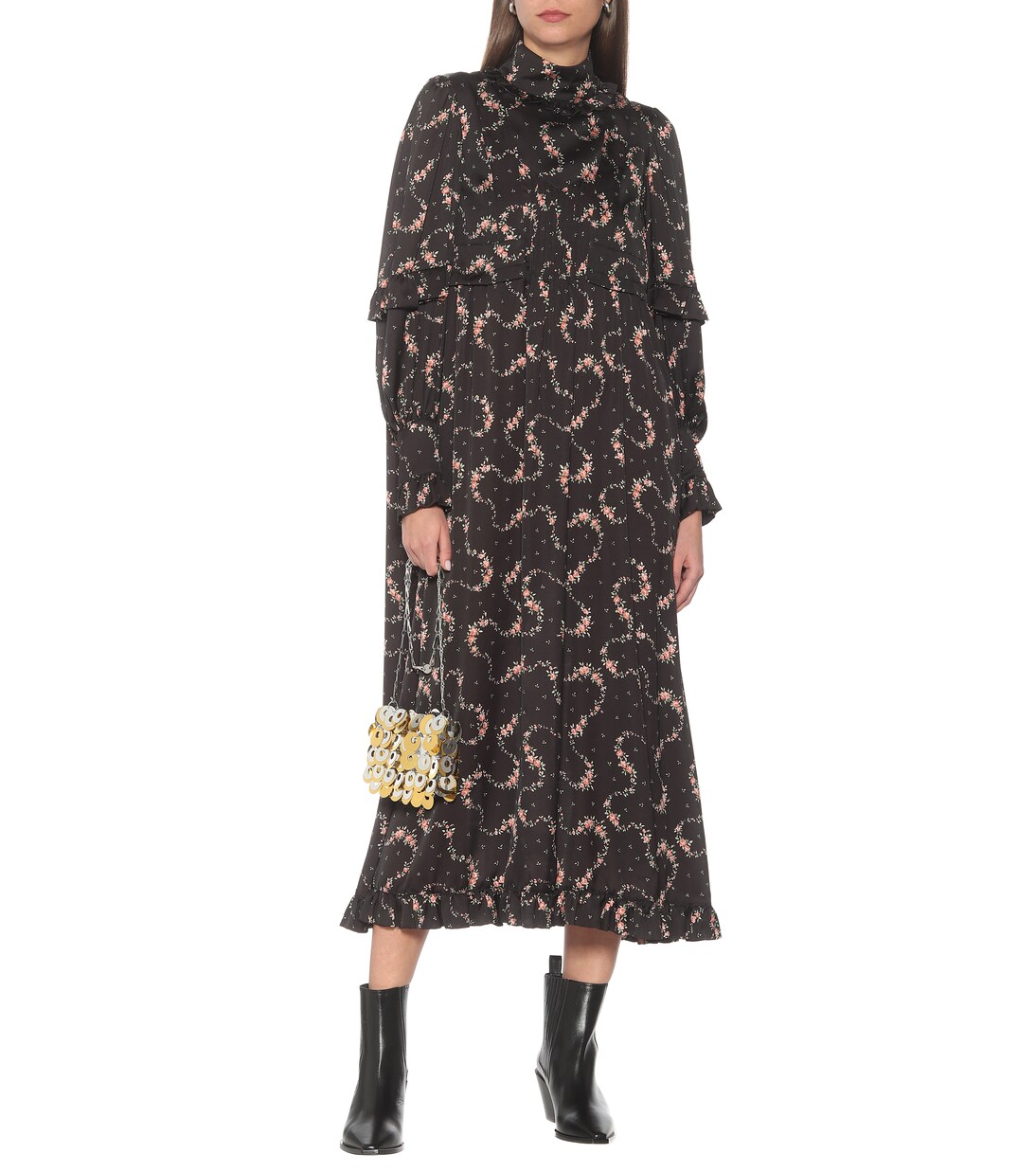 Robe longue en satin à fleurs | Rabanne