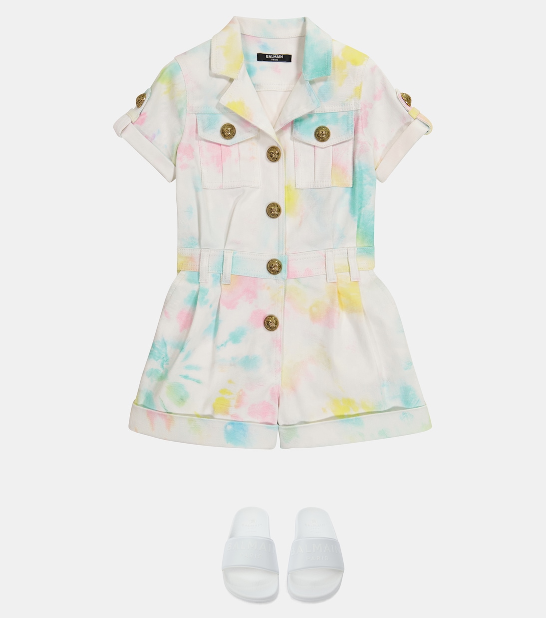 Tie-dye denim playsuit | Balmain Kids