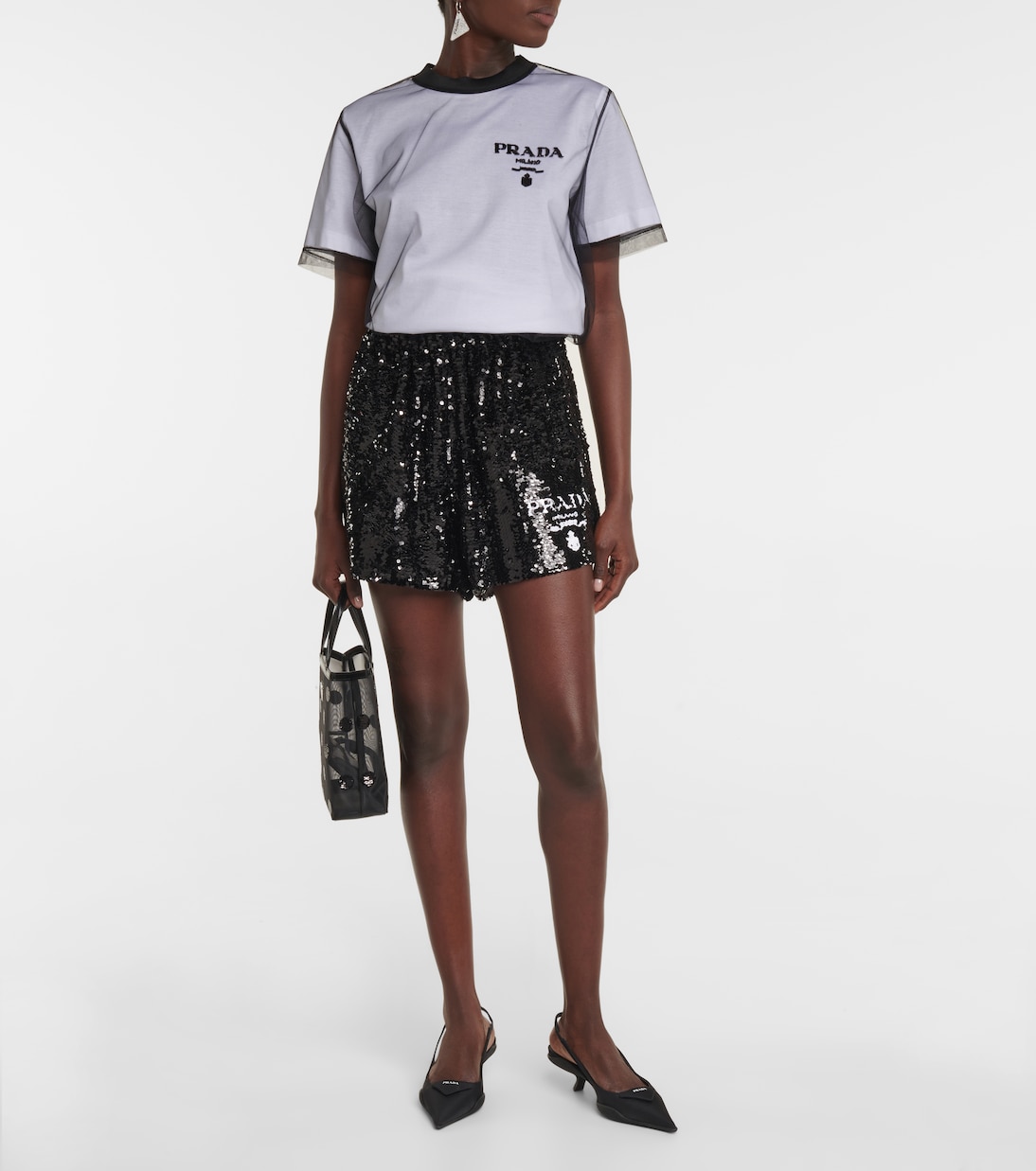 Short à taille haute en soie à sequins | Prada