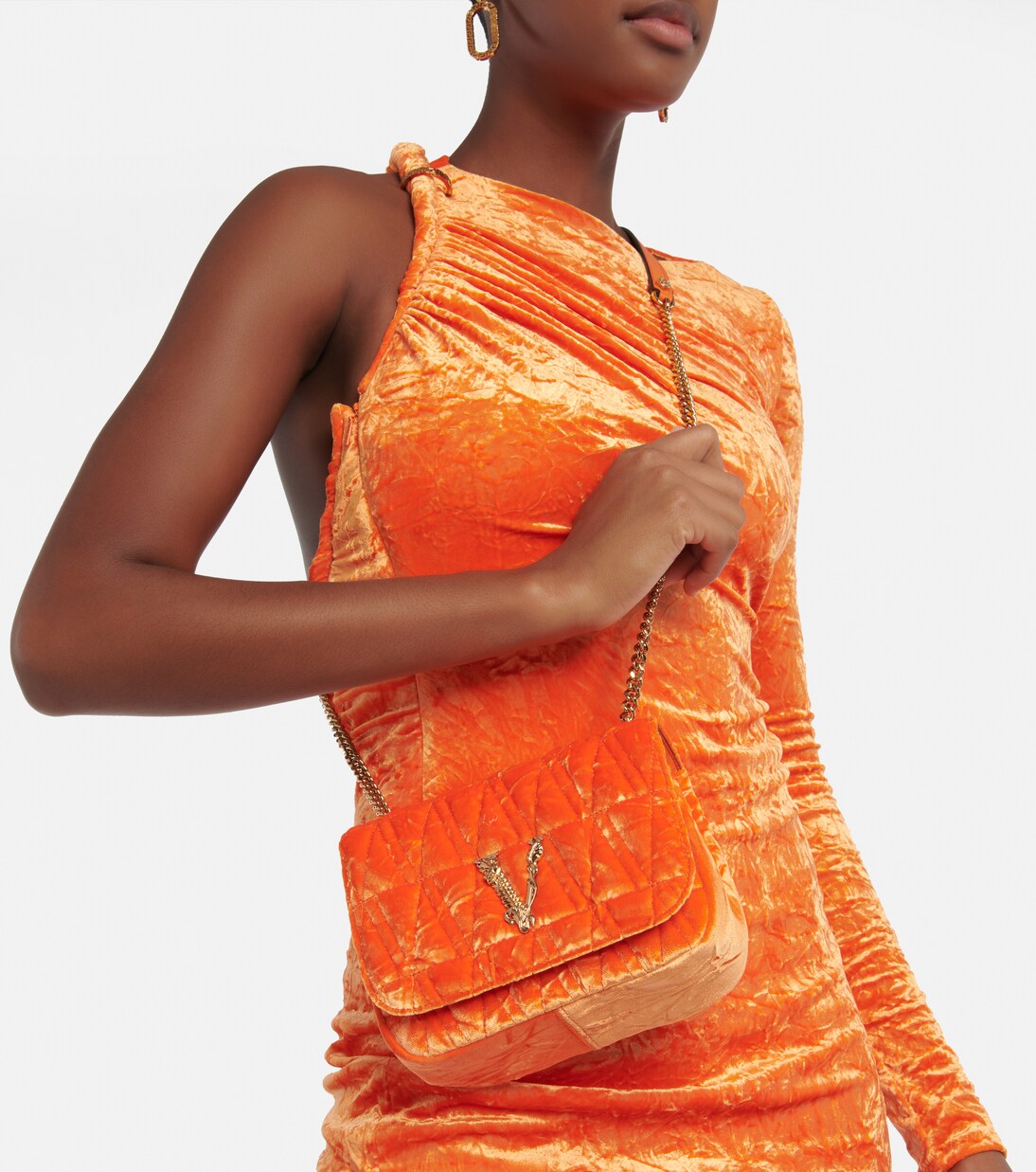 Virtus Small velvet shoulder bag | Versace