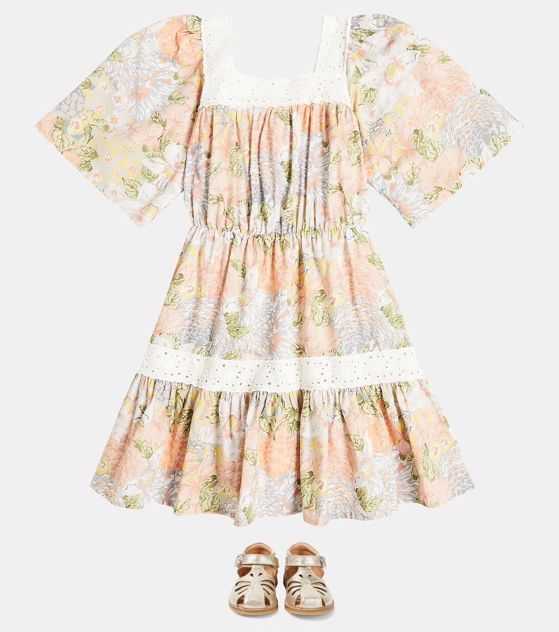 Silver lace-trimmed floral cotton dress | The New Society