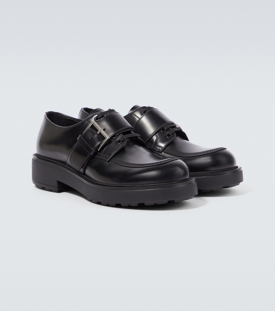 Brushed leather lace-up derbies | Prada