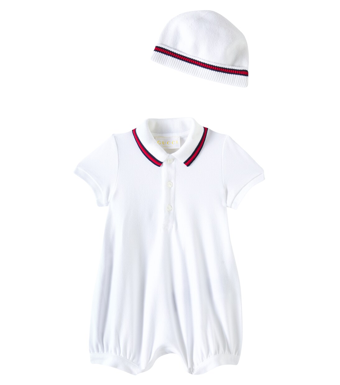 Baby cotton piquet bodysuit and beanie set | Gucci Kids