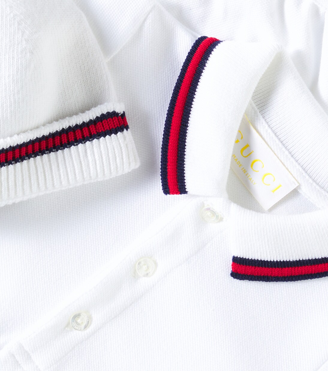Baby cotton piquet bodysuit and beanie set | Gucci Kids