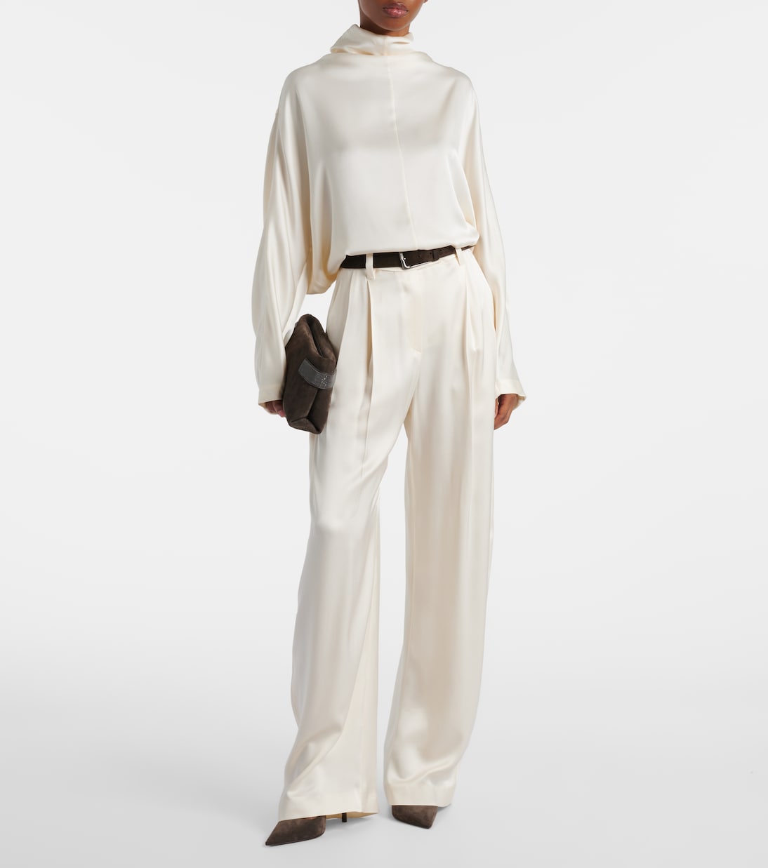Gerade Mid-Rise-Hose aus Seide  | Brunello Cucinelli