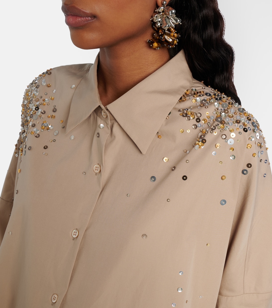 Sequined oversized cotton shirt | Dries Van Noten