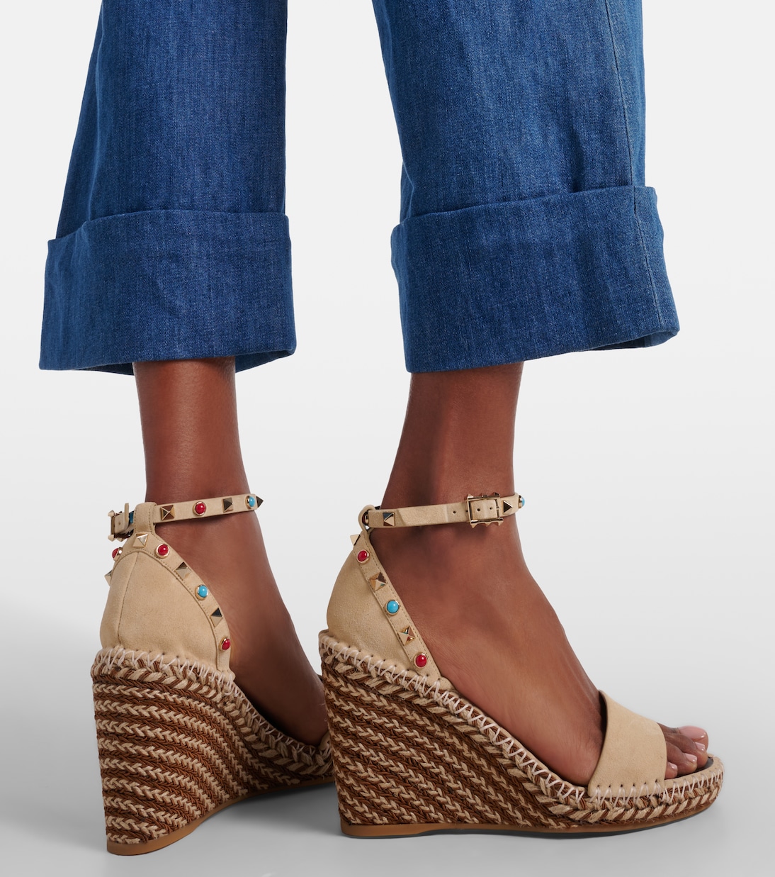 Espadrilles compensées Rockstud 105 en daim | Valentino Garavani
