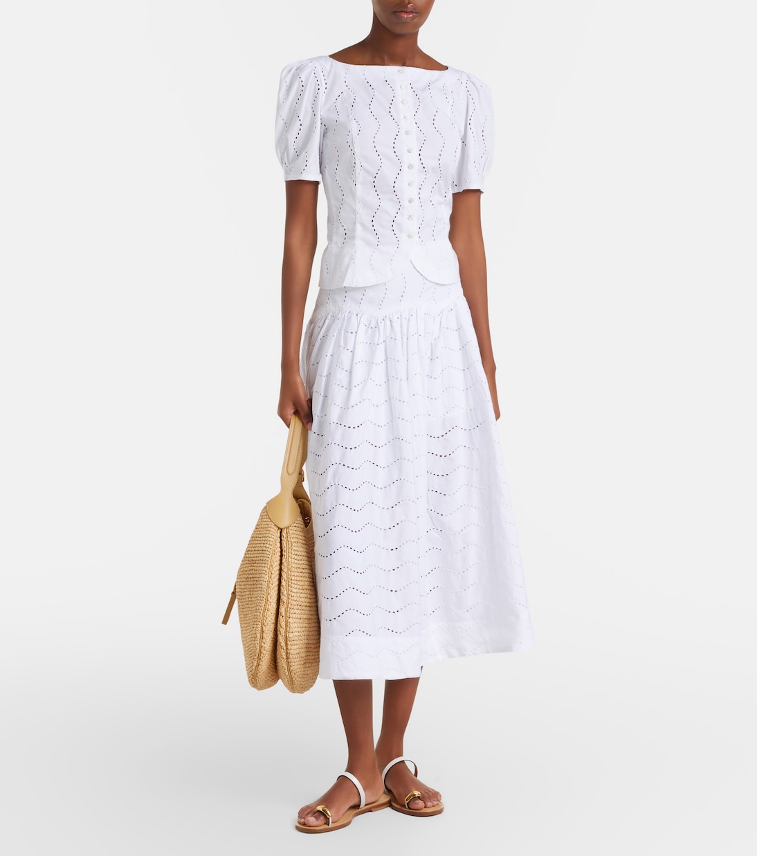 브로드리 앙글레즈 코튼 미디 스커트 | Polo Ralph Lauren