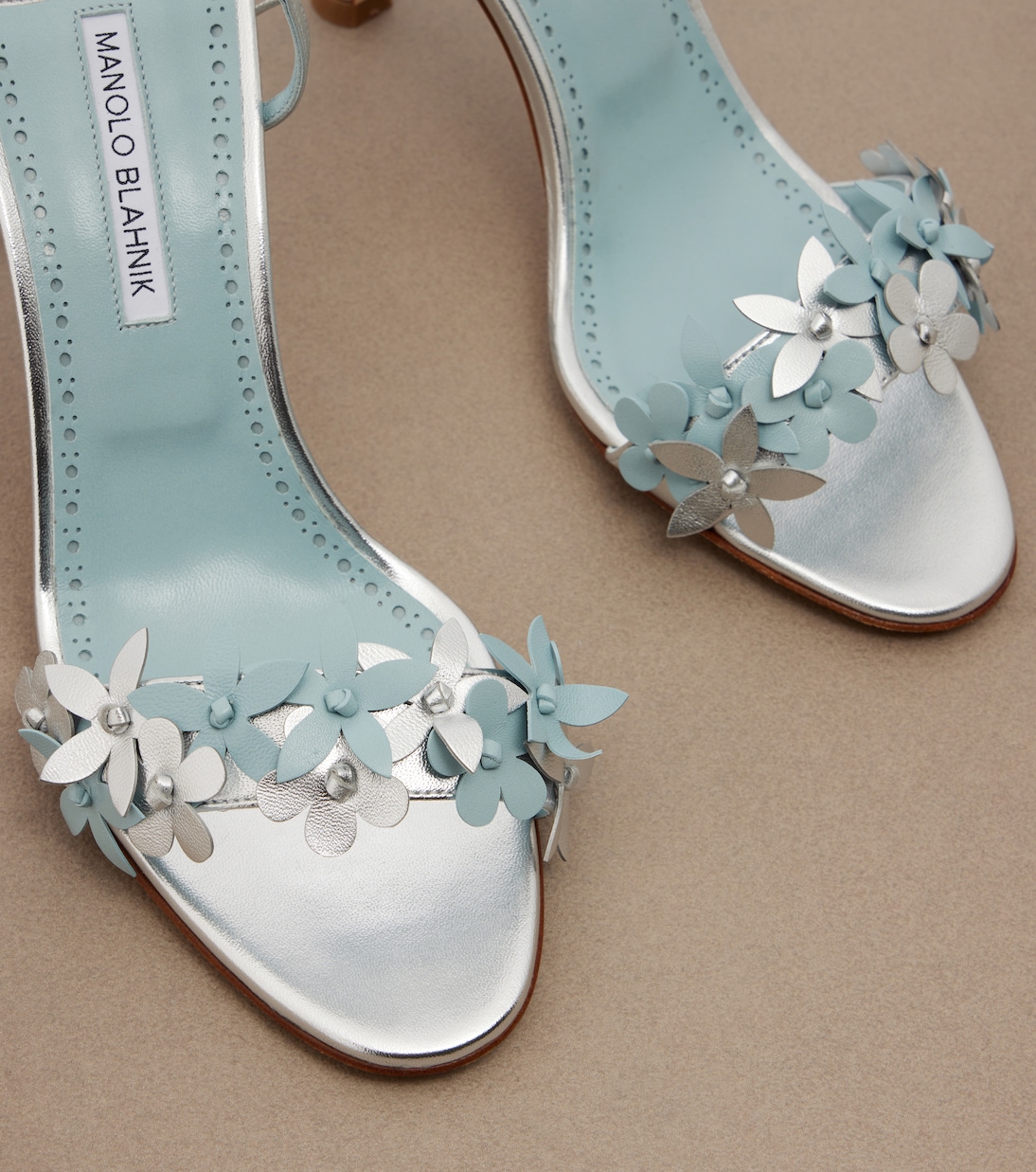 Anista floral-appliqué leather sandals | Manolo Blahnik