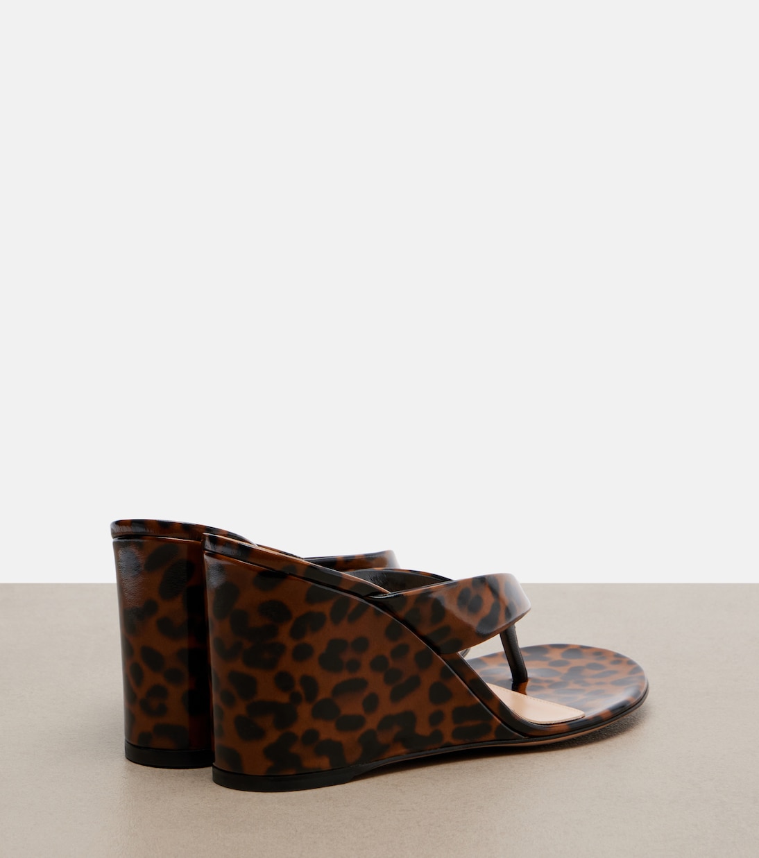 Leopard-print leather wedge thong sandals | Gianvito Rossi