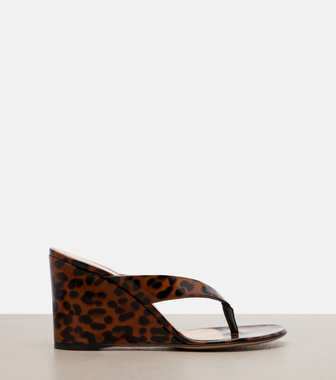 Leopard-print leather wedge thong sandals | Gianvito Rossi