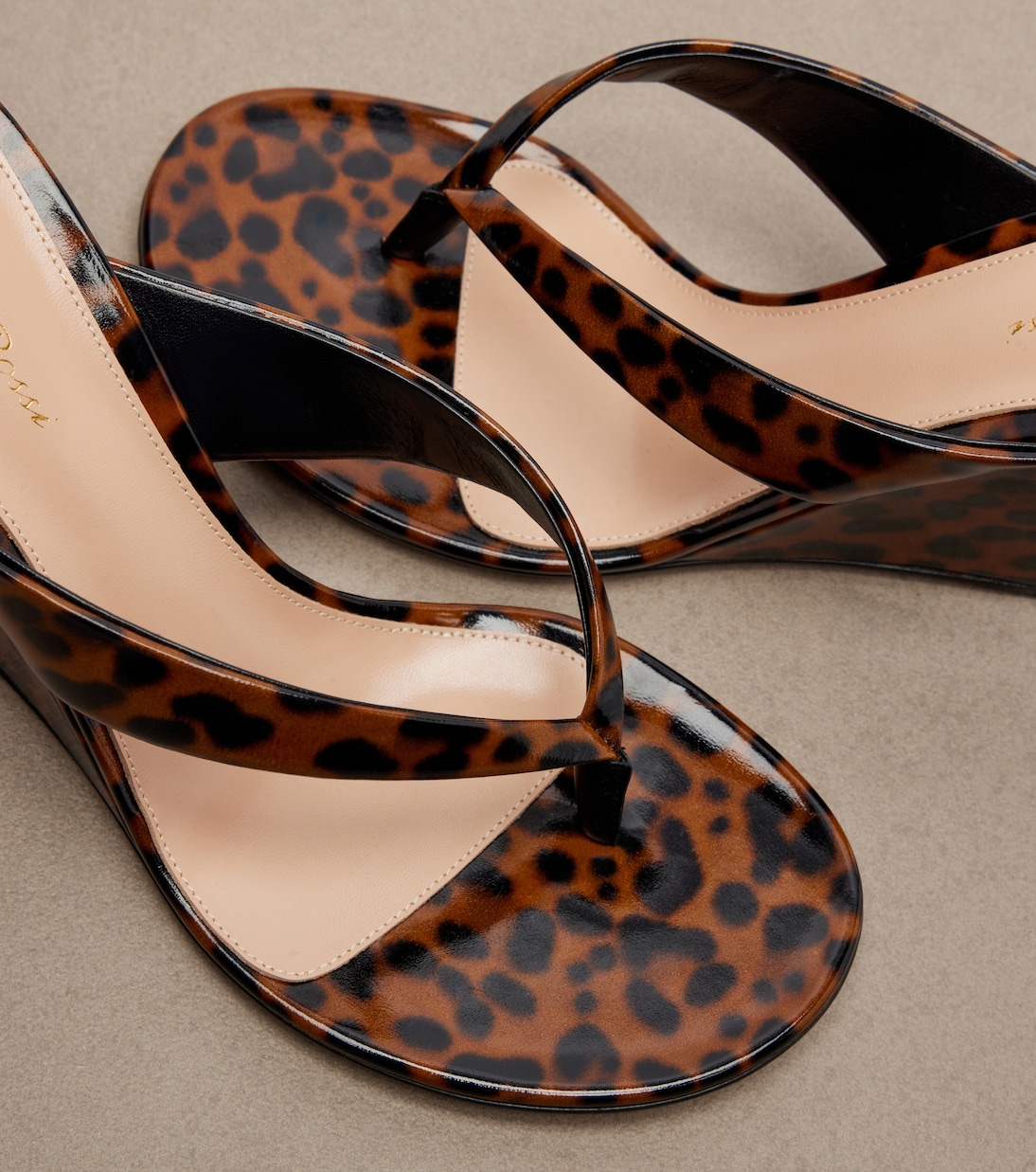 Leopard-print leather wedge thong sandals | Gianvito Rossi