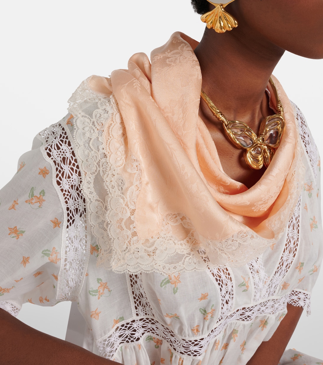 Verziertes Tuch aus Seiden-Jacquard mit Spitze | Chloé