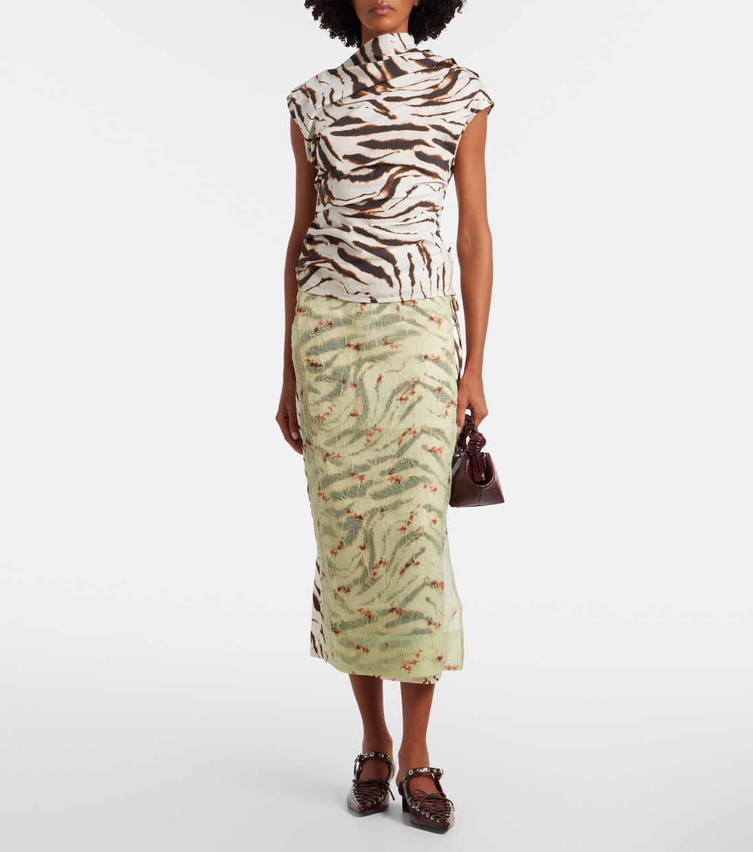 Zebra-print cotton-blend top | Ganni