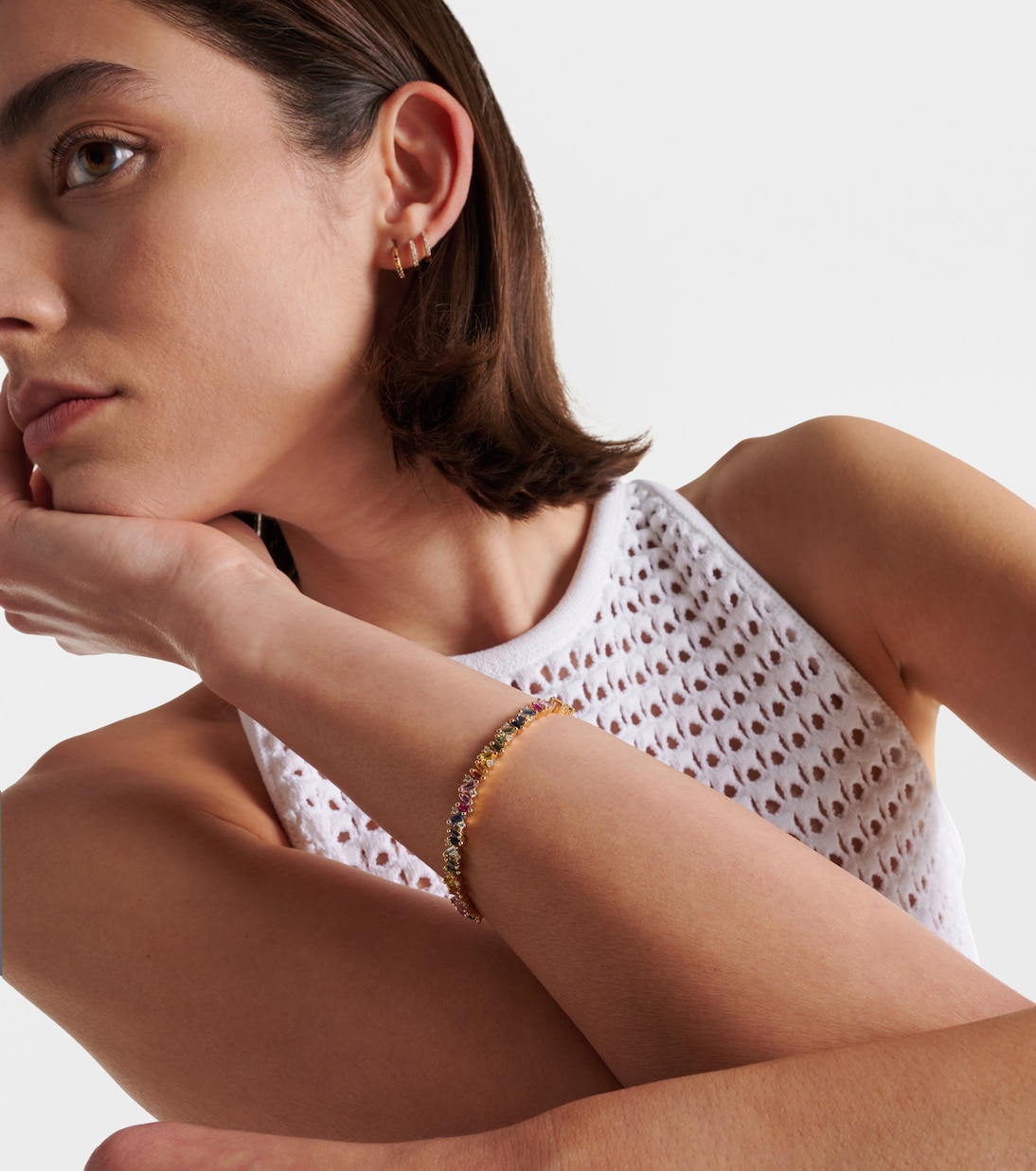 Fireworks 18kt yellow gold bracelet with diamonds and sapphires | Suzanne Kalan