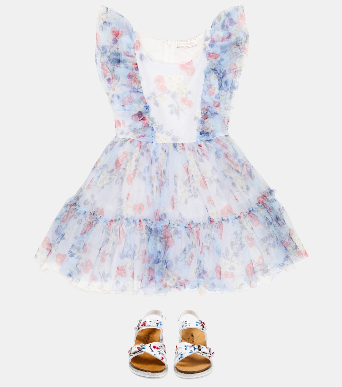 Cherry-printed tulle dress | Monnalisa