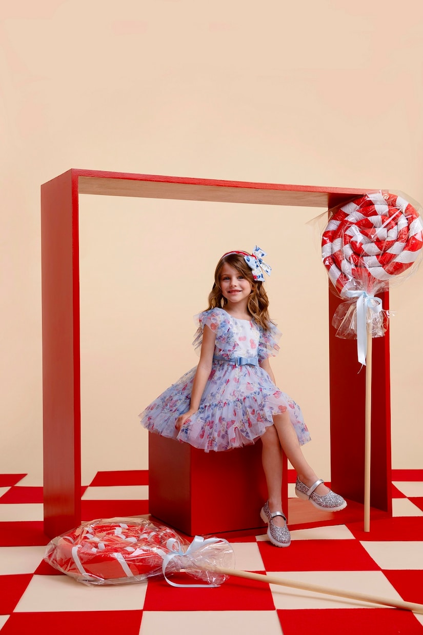 Cherry-printed tulle dress | Monnalisa
