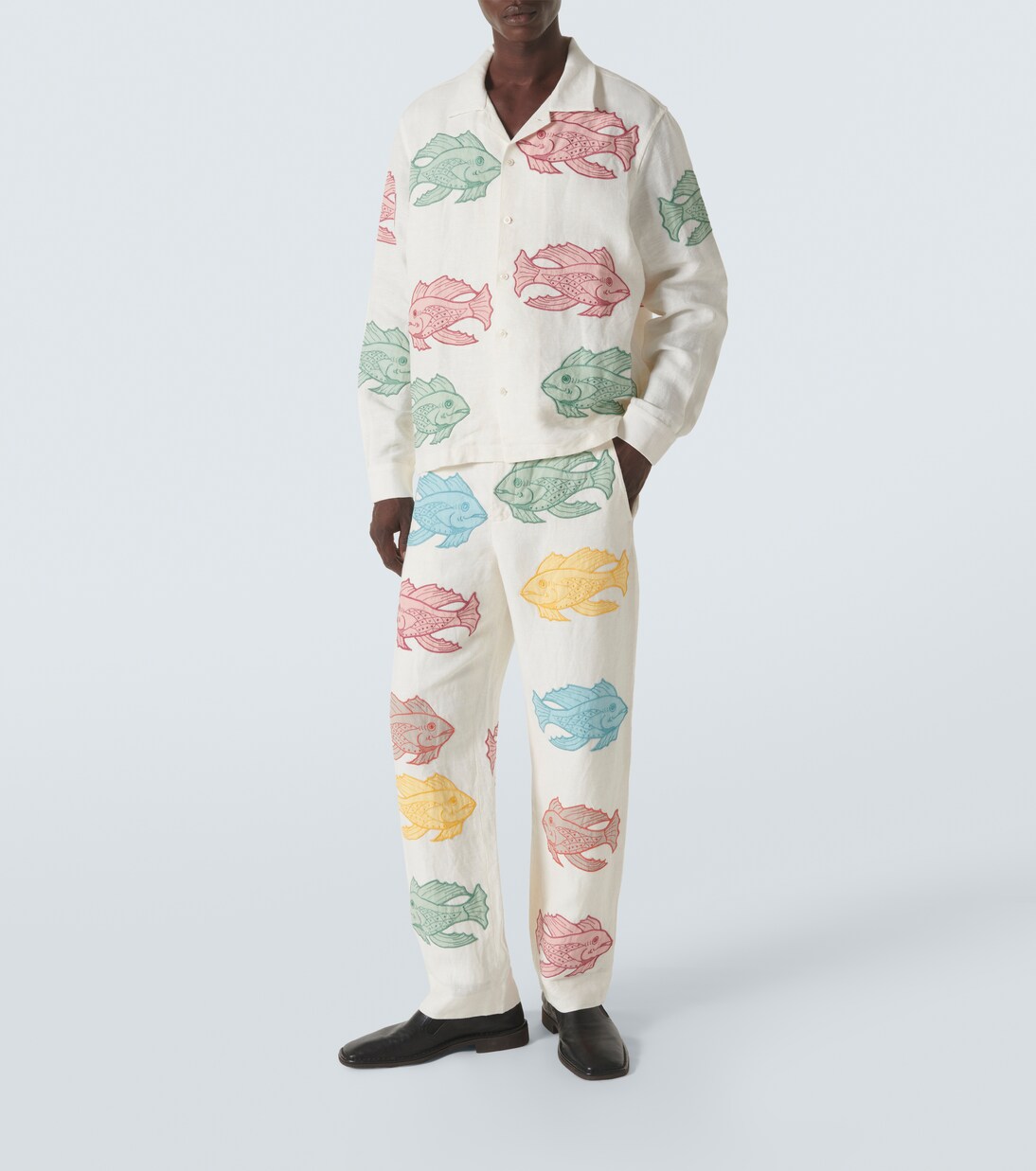 Piscine appliqué linen straight pants | Bode