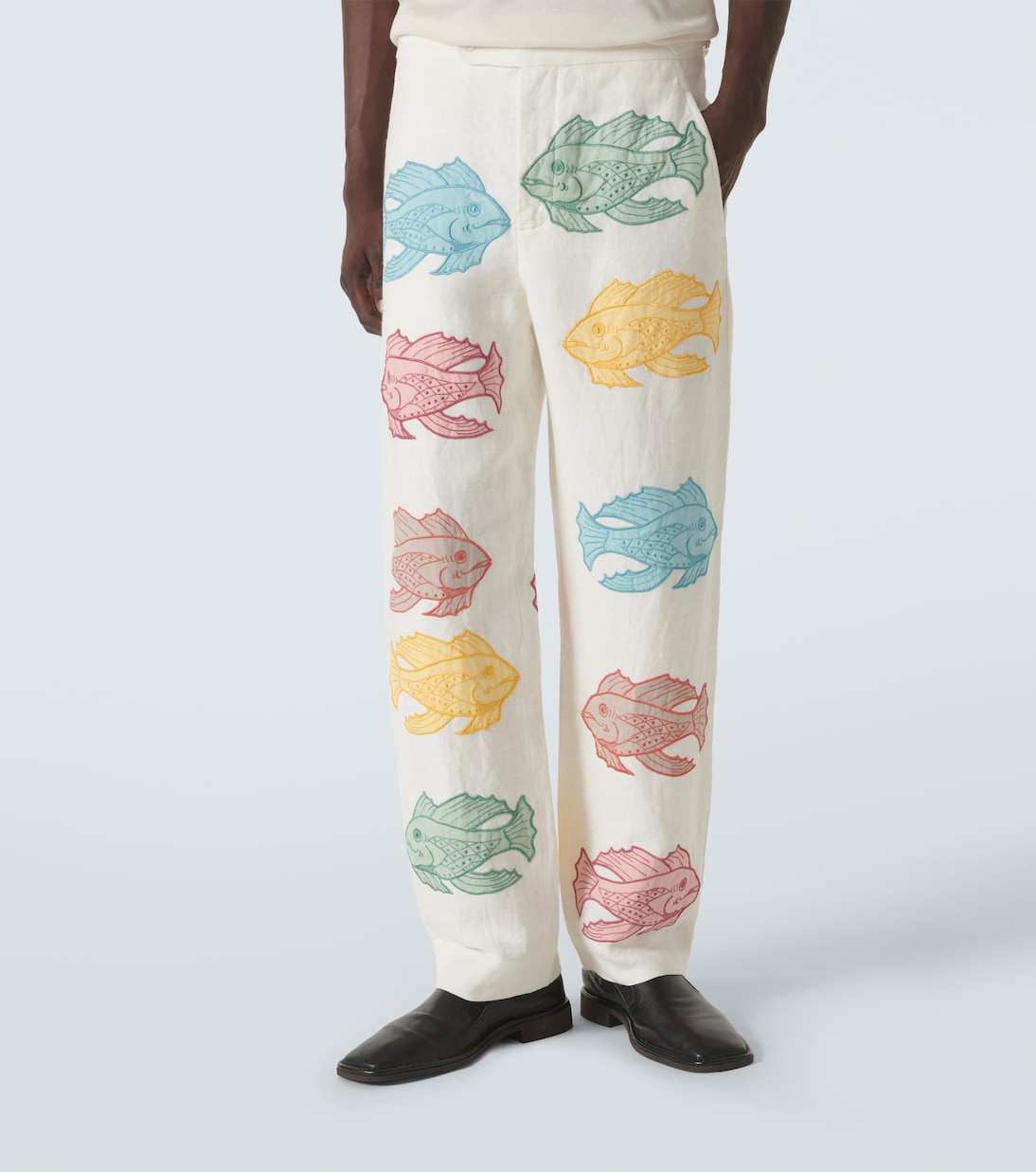 Piscine appliqué linen straight pants | Bode