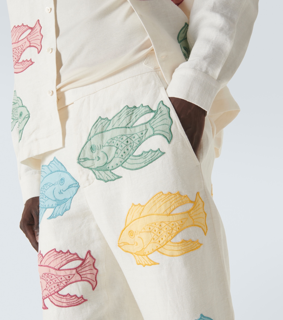 Piscine appliqué linen straight pants | Bode