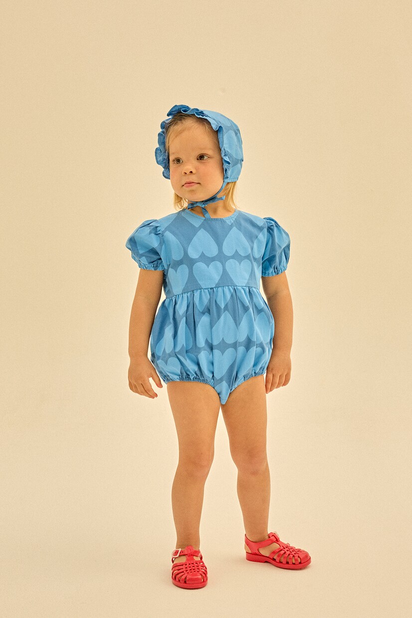 Baby Heart cotton playsuit and sunhat set | Jellymallow